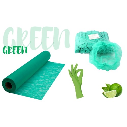 Набор расходных материалов: простынь, перчатки, шапочки - одноразовый, зеленого цвета