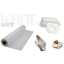 Набір одноразових витратних матеріалів білий: простирадло, рукавички, шапочки